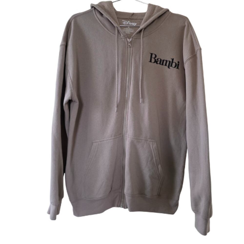 Disney Bambi Zip Up Hoodie Sweatshirt Taupe Brown Women Size M Forest Friends
